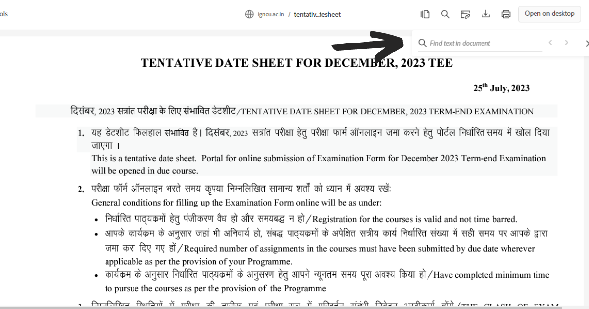 find your subjects in ignou datesheet