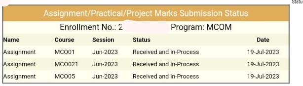 IGNOU Assignment Marks are not updated